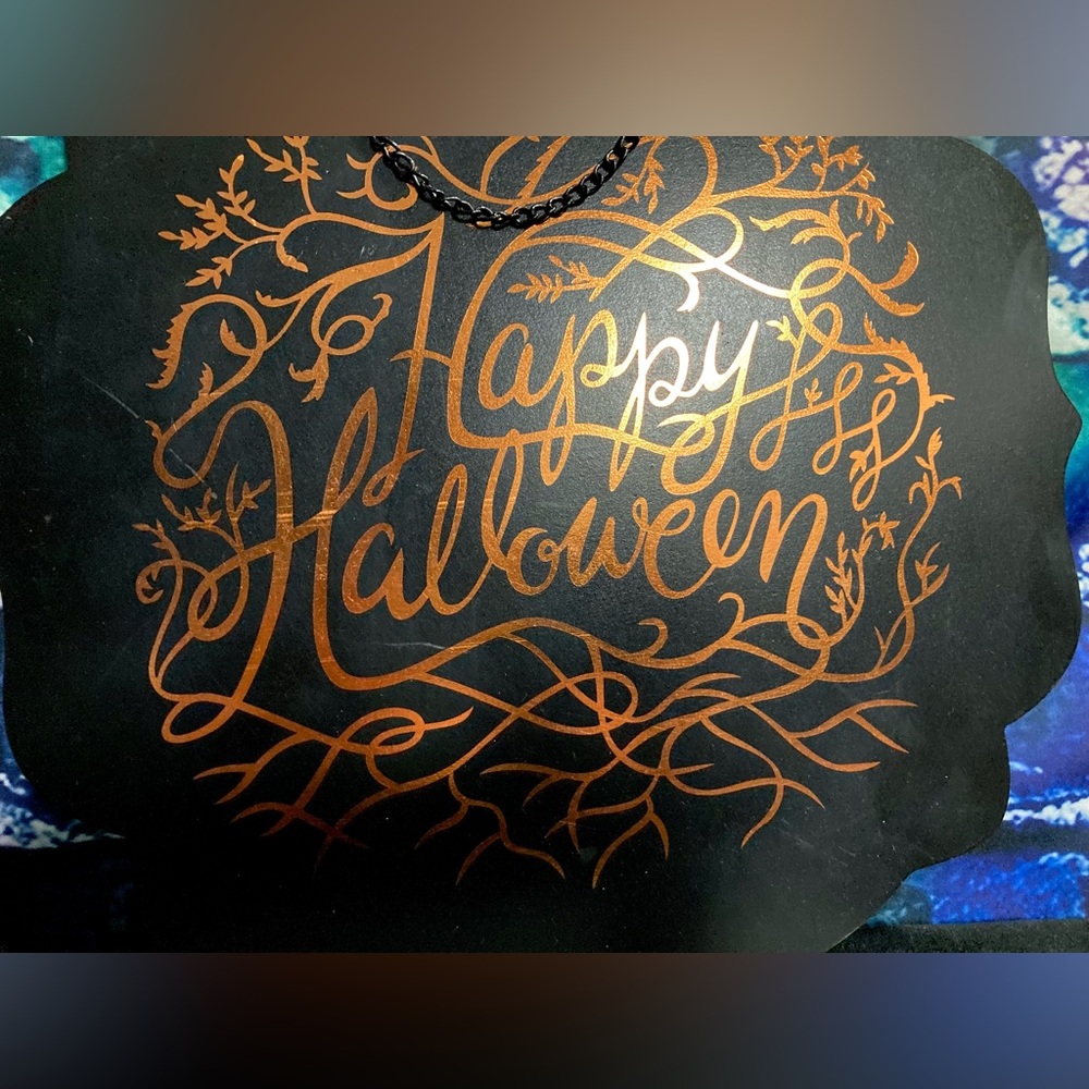 Black Halloween Hanging Wall Sign Reflective Branches